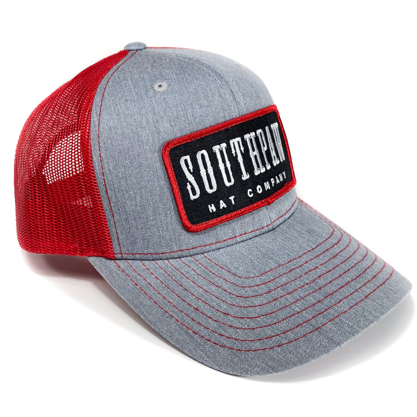 Southpaw Western Saloon Patch Classic Trucker Hat | Gray & Red